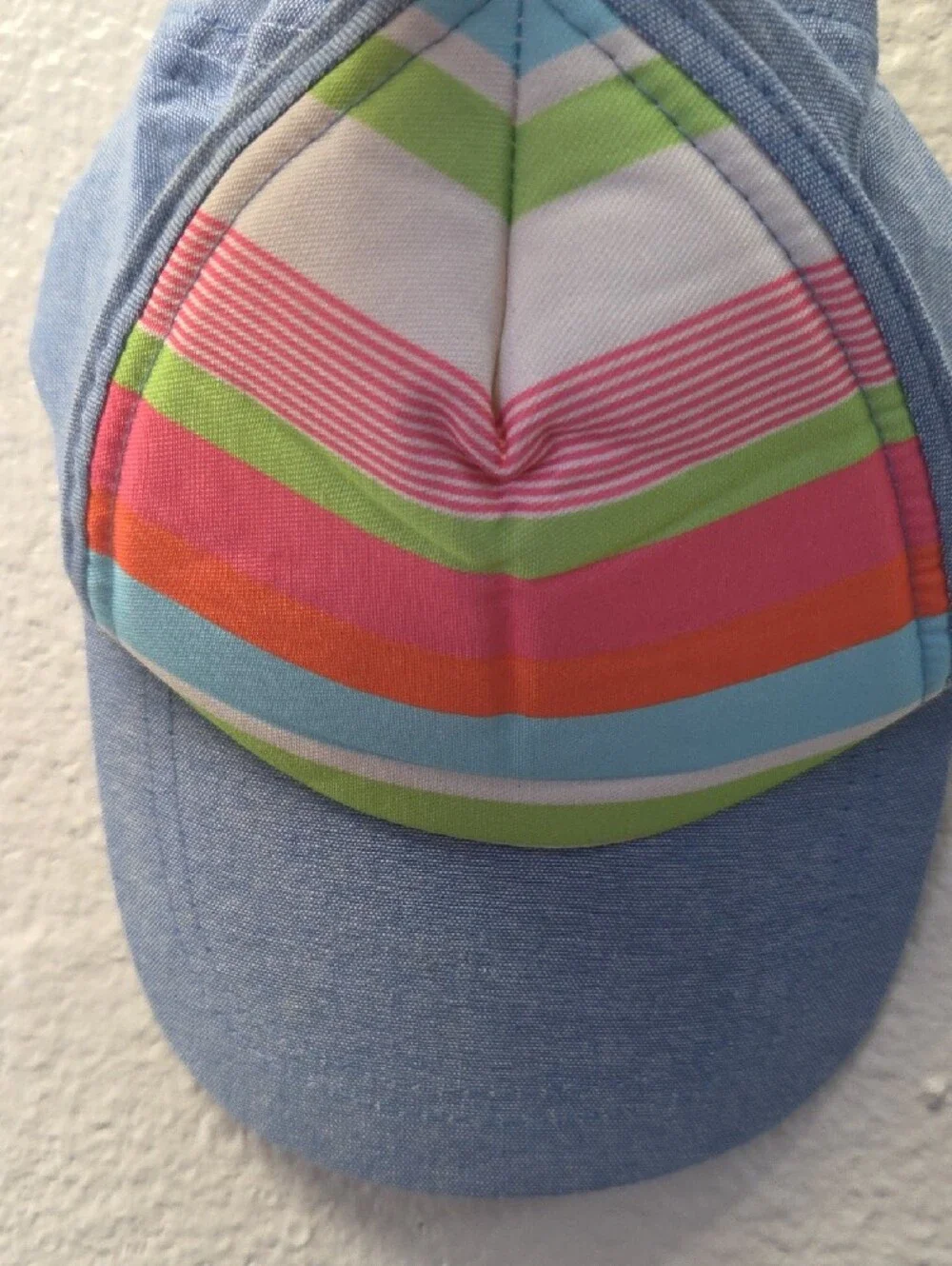 Top Paw Chambray Blue Dog Hat with Bright Stripe Panel